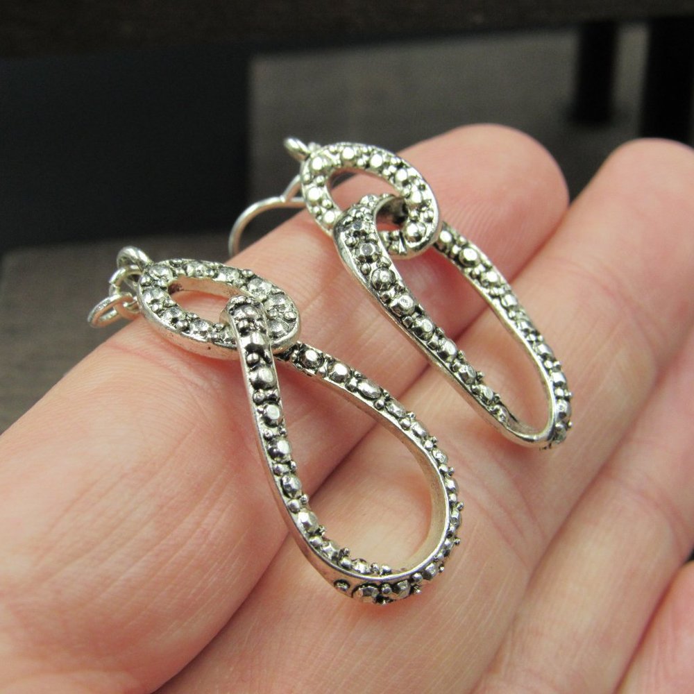 Silver Tone Interlocking Pattern Dangle Earrings - image 2